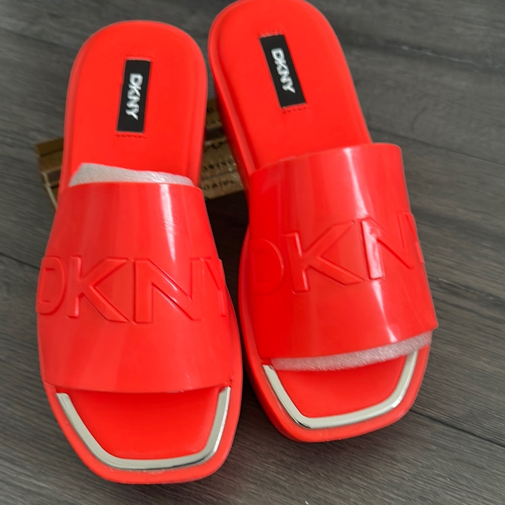 DKNY Bold Red Slide Sandals